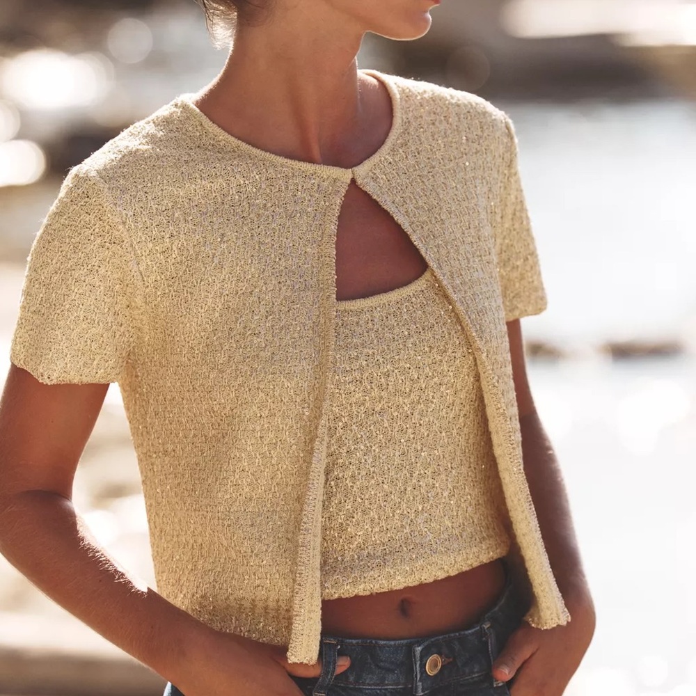 Zara sequin knit cardigan and top